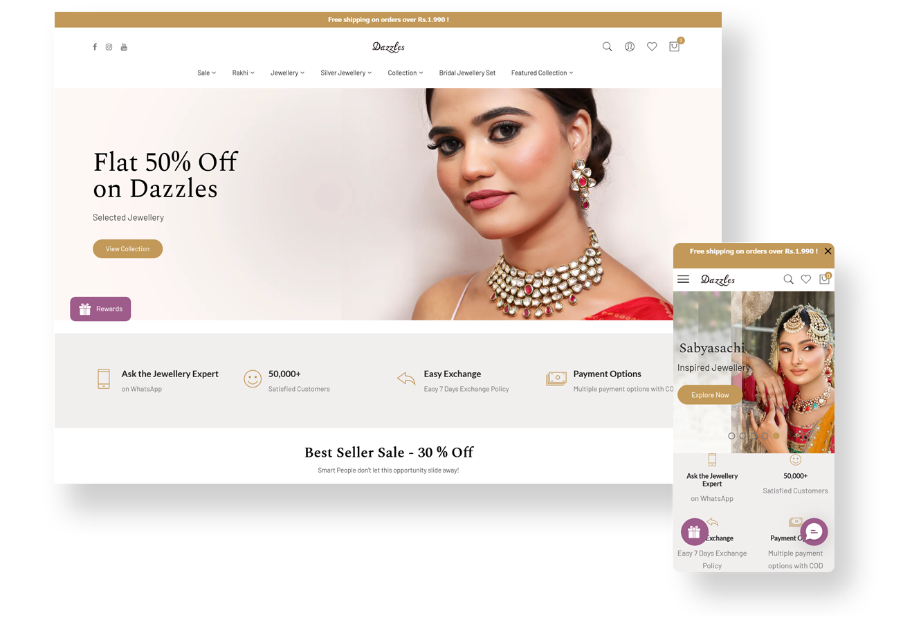 Dazzles Jewellery - Website Development by TechShu 